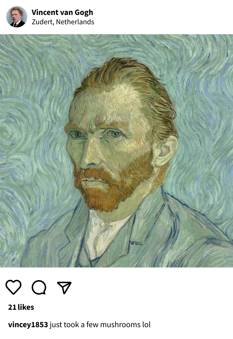 Screenshot of Oldagram project, Vincent van Gogh famous dutch artist's blog post.