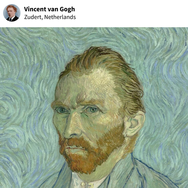 Screenshot of Oldagram project, Vincent van Gogh famous dutch artist's blog post.